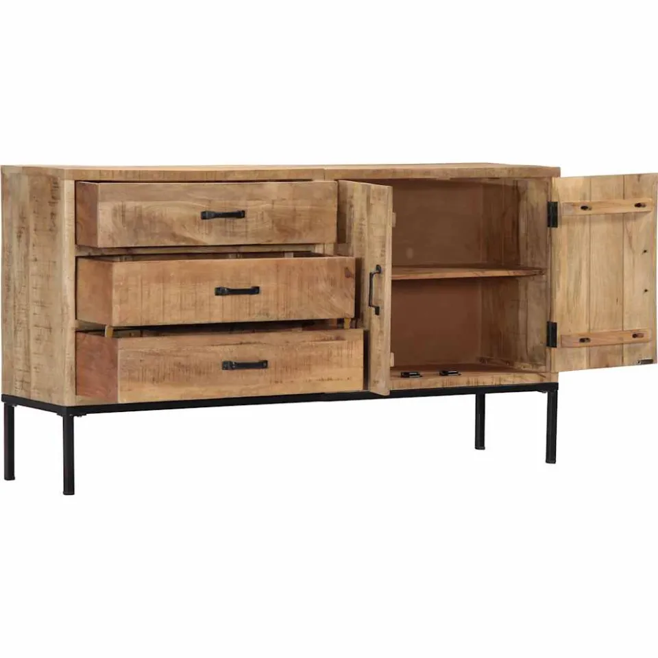 vidaXL Dressoir 140x35x75 cm massief mangohout bruin, foto 3