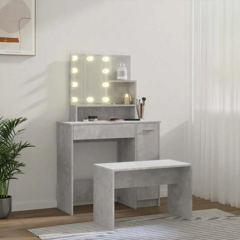 vidaXL Kaptafelset met LED's bewerkt hout betongrijs grijs, foto 4