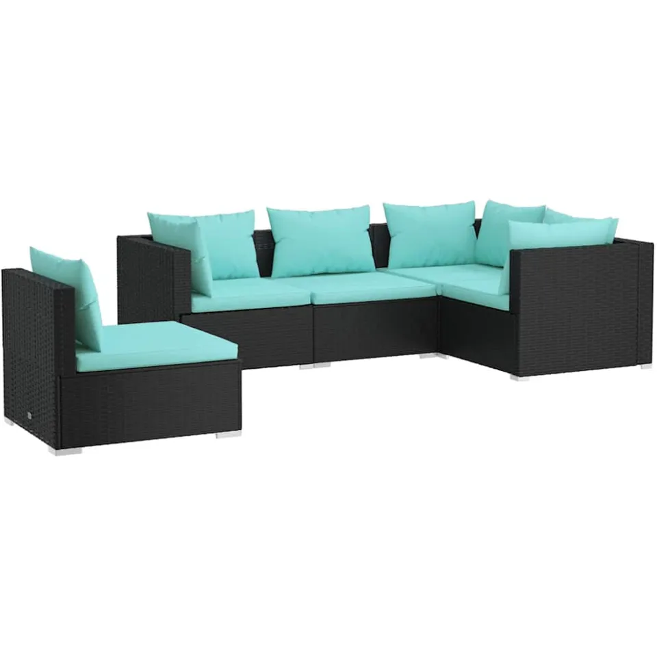 vidaXL 5-delige Loungeset met kussens poly rattan zwart