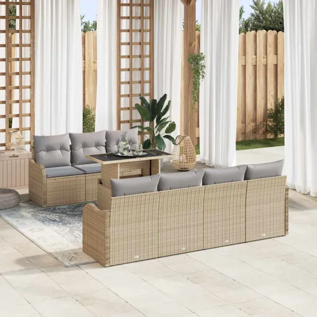 vidaXL Tuin Sofa Set 8 st Beige poly rattan, foto 2