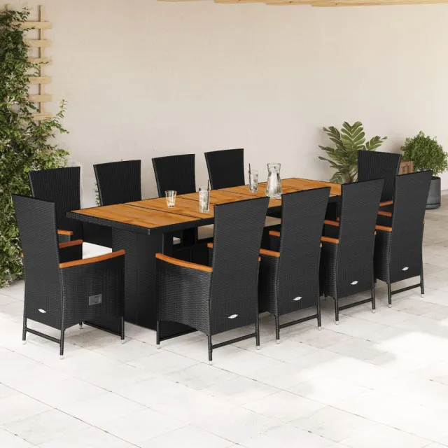 vidaXL 11-delige Tuinset met kussens poly rattan zwart, foto 2