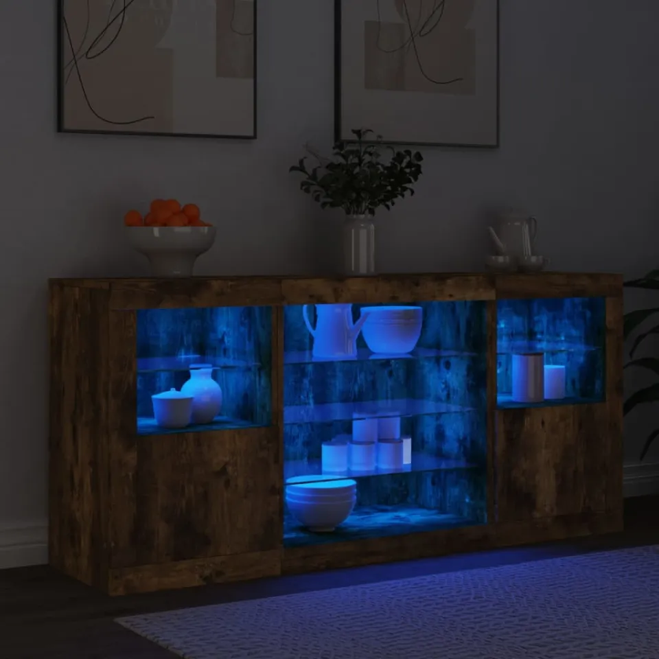 vidaXL Dressoir met LED-verlichting 142,5x37x67 cm gerookt eikenkleur, foto 4