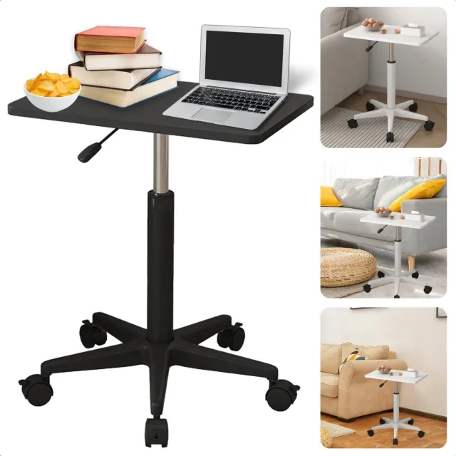 Cheqo Verstelbare Bijzettafel op Wieltjes - Nachtkastje - Bedtafel - Tafelt - Banktafel - Laptoptafel - Bijzet Tafel Wielen - MDF Zwart