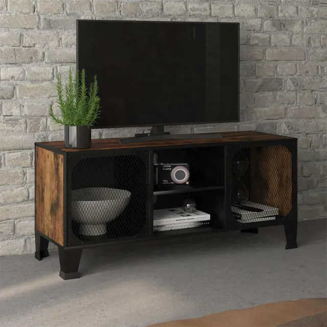 vidaXL Tv-meubel 105x36x47 cm metaal en MDF rustiek bruin, foto 2