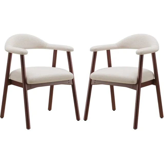 COLAMY Set van 2 Moderne Scandinavische Eetkamerstoelen - Comfortabele Gestoffeerde Zitting - Massief Houten Poten - Ergonomische Omhullende Rugleuning - Beige