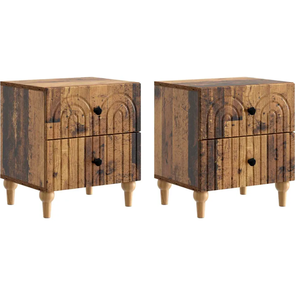 vidaXL Nachtkastje 2 st Oud hout 43 x 34,5 x 48 cm Bewerkt hout bruin, foto 3