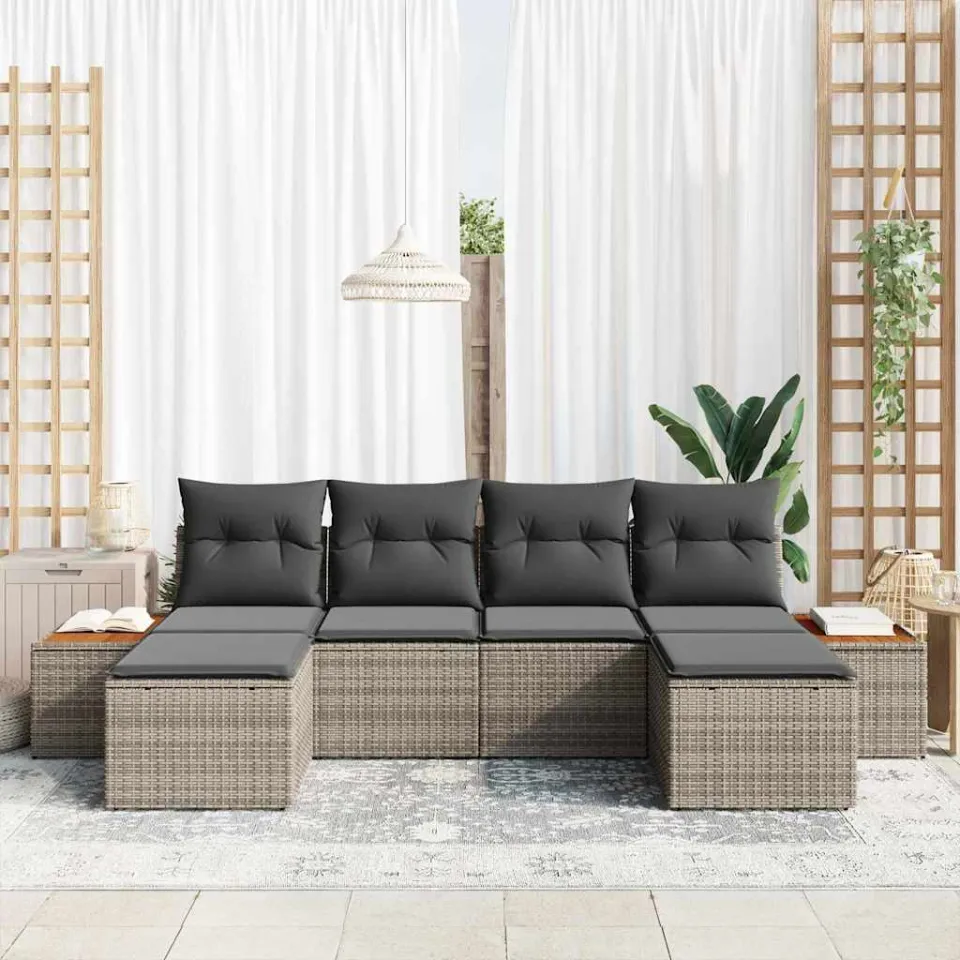 vidaXL Tuin Sofa Set 6 st Grijs poly rattan, foto 2