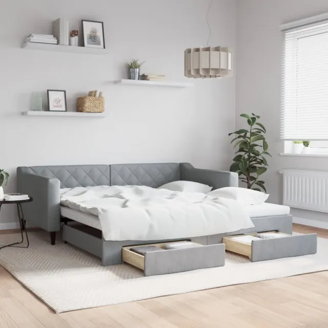 vidaXL Slaapbank met onderschuifbed lades 100x190 cm stof lichtgrijs