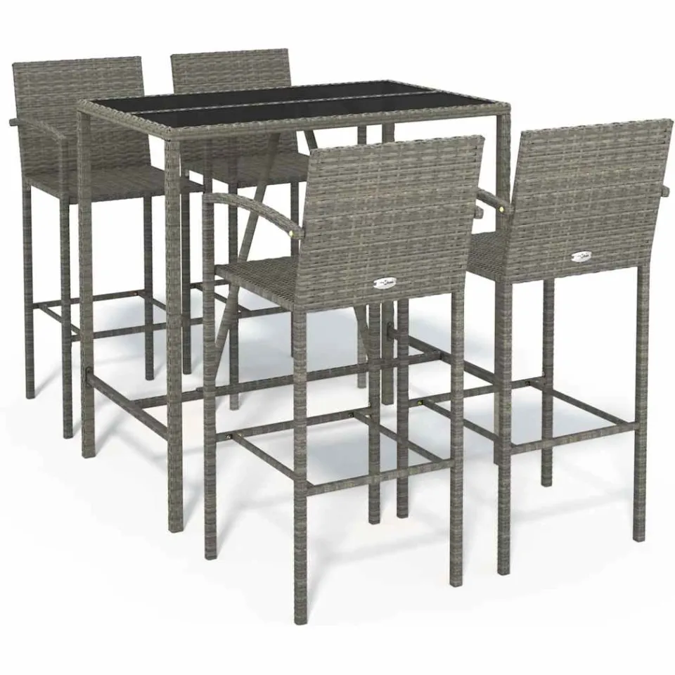 vidaXL 5-delige Tuinbarset poly rattan grijs