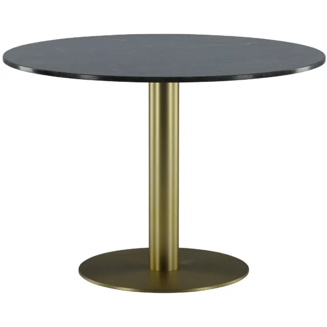 QUVIO Eettafel rond - Donkergrijs marmer - Goudkleurig staal