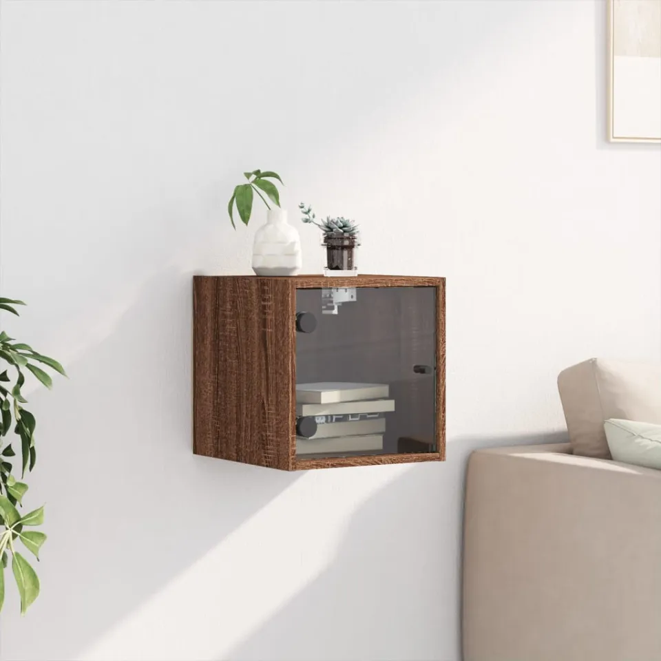 vidaXL Bedside Cabinet Brown Oak Compact Engineered Wood, Glass, foto 3