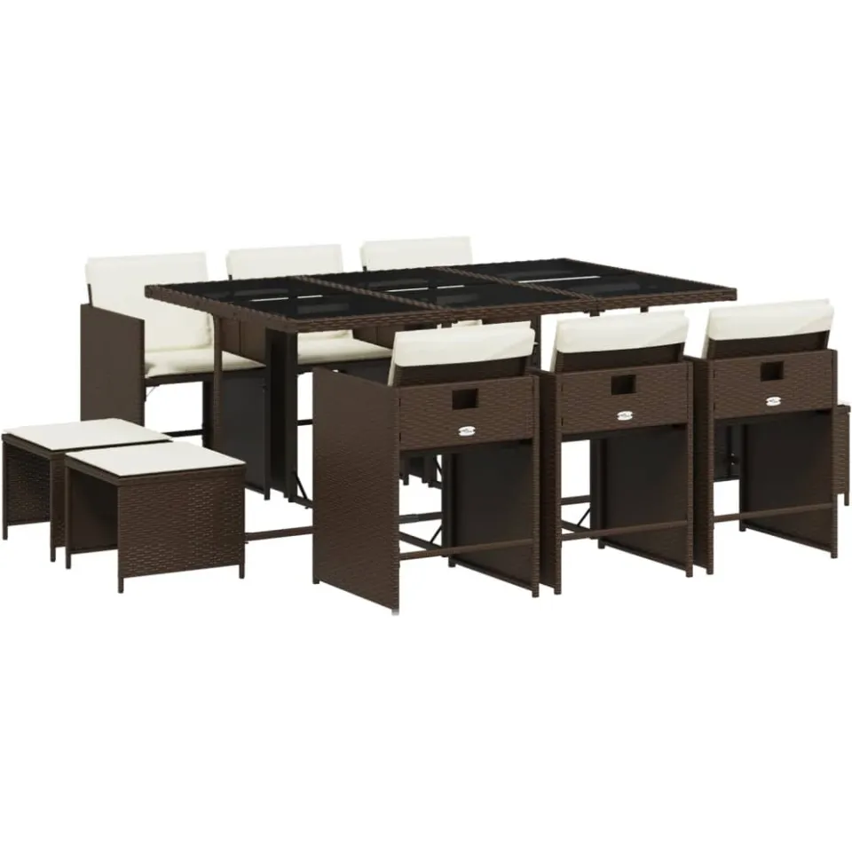 vidaXL 11-delige Tuinset met kussens poly rattan bruin, foto 3
