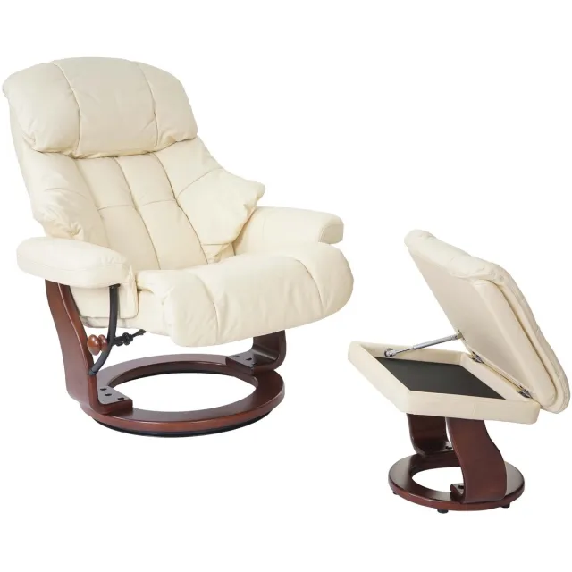 Robas Lund MCA Relax fauteuil Calgary XXL, TV fauteuil kruk, echt leer 180kg belastbaar ~ crème, walnoot look