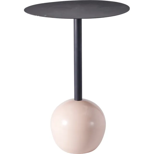 In & Out Deco Bijzettafel - Nachtkastje - Rond 36 cm - Hoog 51 cm - Metaal zwart - Ronde bol voet kleur wit zwart - wit