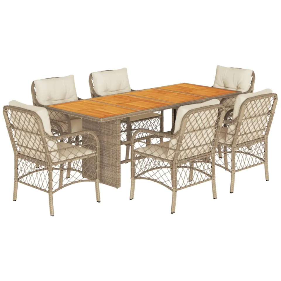 vidaXL 7-delige Tuinset met kussens poly rattan beige, foto 3