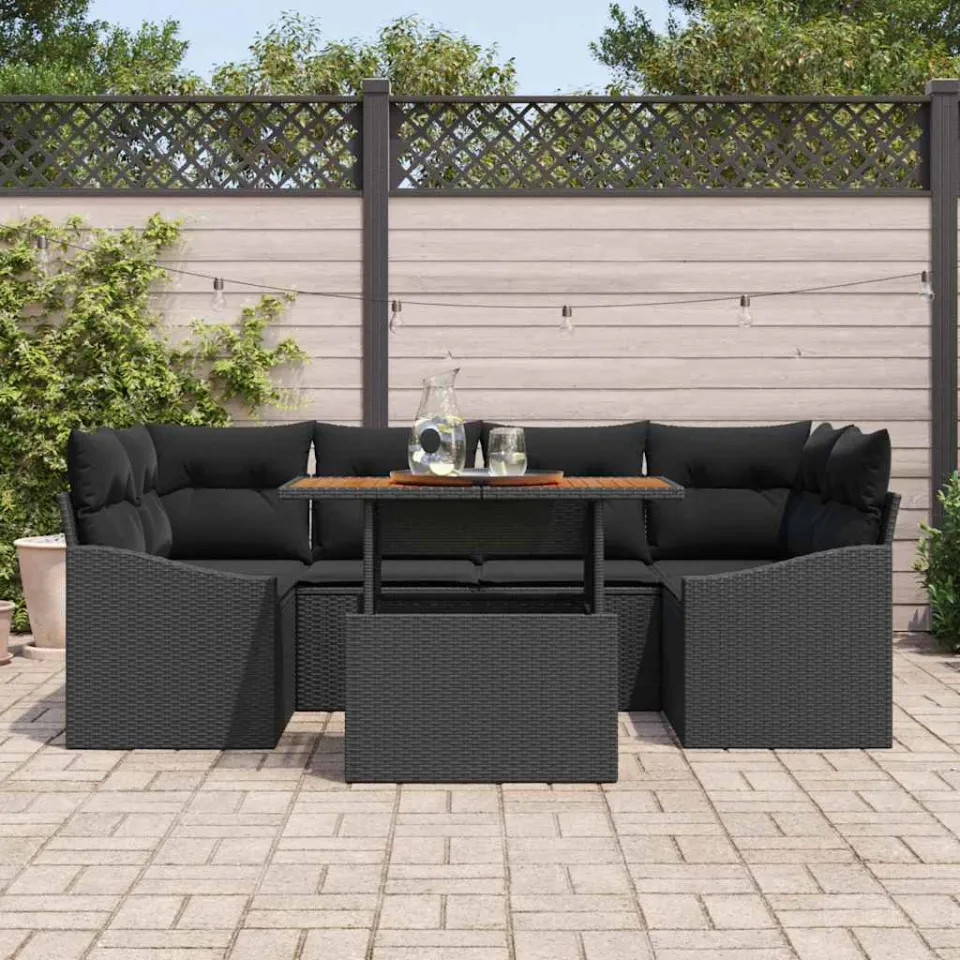 vidaXL Tuin Sofa Set 7 st Zwart Poly riet, foto 3