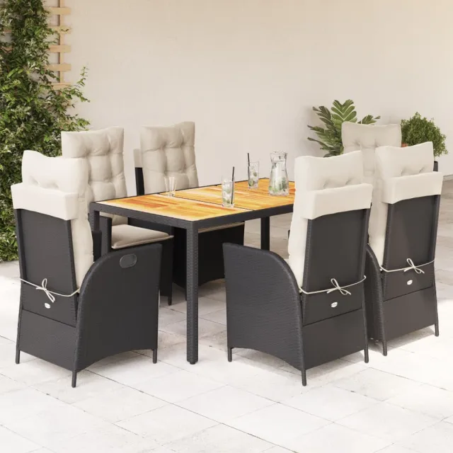 vidaXL 7-delige Tuinset met kussens poly rattan zwart, foto 2