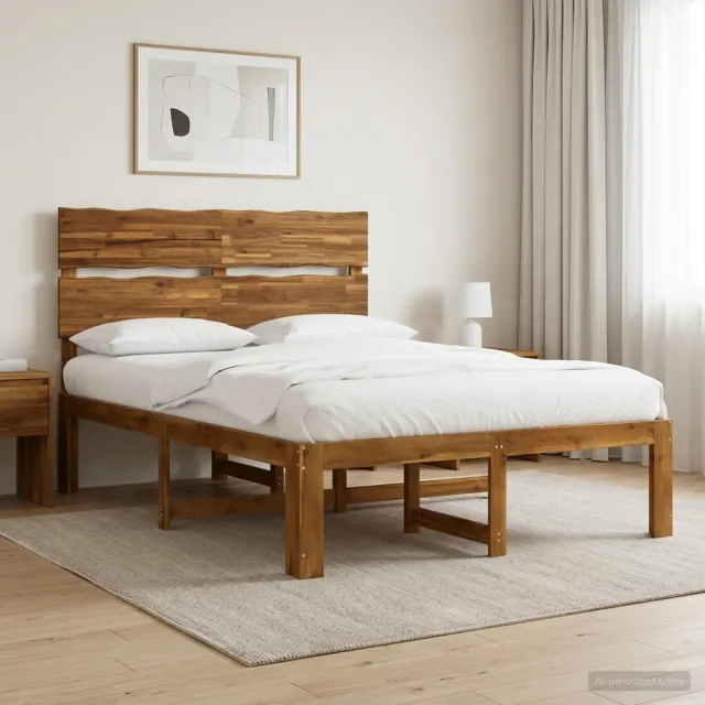 vidaXL Tweepersoonsbed met hoofdeinde ROSTOCK Naturel 120 x 190 cm Bruin