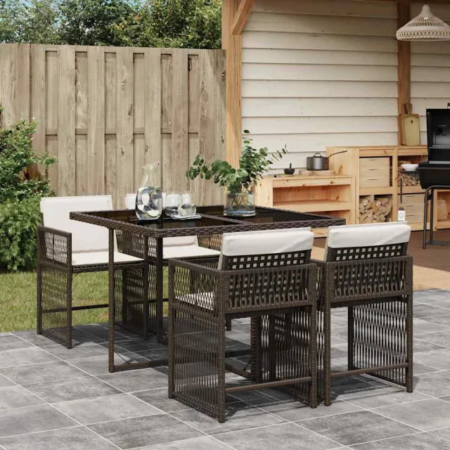 vidaXL 5-delige Tuinset met kussens poly rattan zwart, foto 2