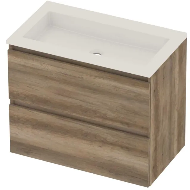 Basic-Line Aura 46 Badmeubelset Acryl Zonder Kraangat Greeploos 80x46x62 cm Scotch Oak Glans Wit