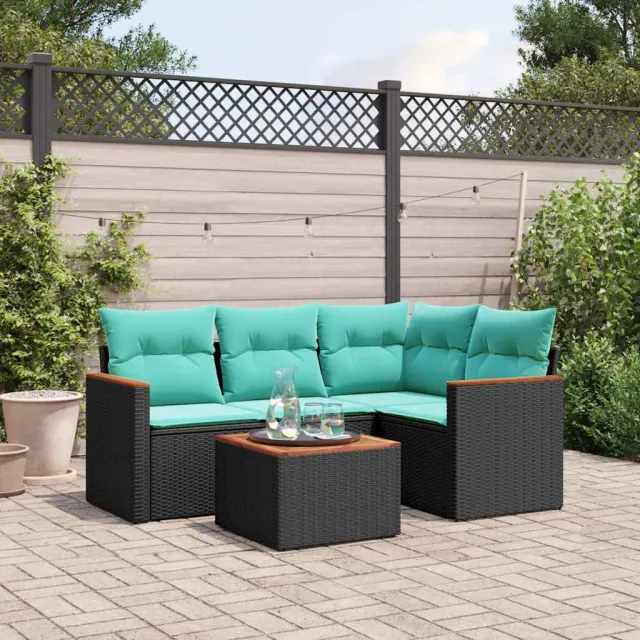vidaXL 5-delige tuinbankset met kussens van zwart polyrotan, foto 2