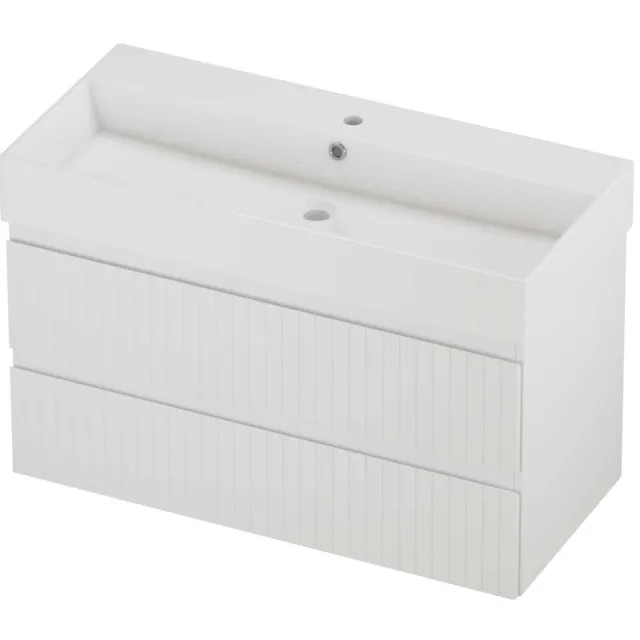 Proline Zara Badmeubelset Porselein Loft 1 Kraangat Gefreesd 100x46x65 cm Glans Wit Mat Wit
