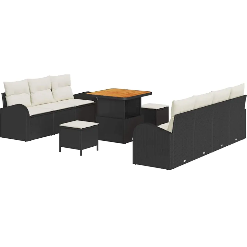 vidaXL Tuinbankenset 10 st Zwart poly rattan