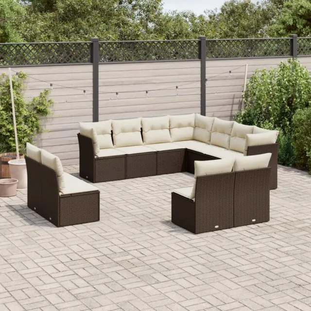 vidaXL 11-delige Loungeset met kussens poly rattan bruin, foto 2