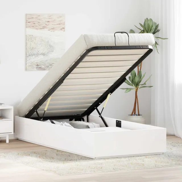 vidaXL Ottoman Bedframe met Opslag Wit 75 x 190 cm Massief grenenhout