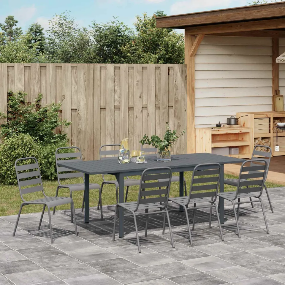 vidaXL Tuin eettafelset 9 st Antraciet Poedercoating staal, foto 3