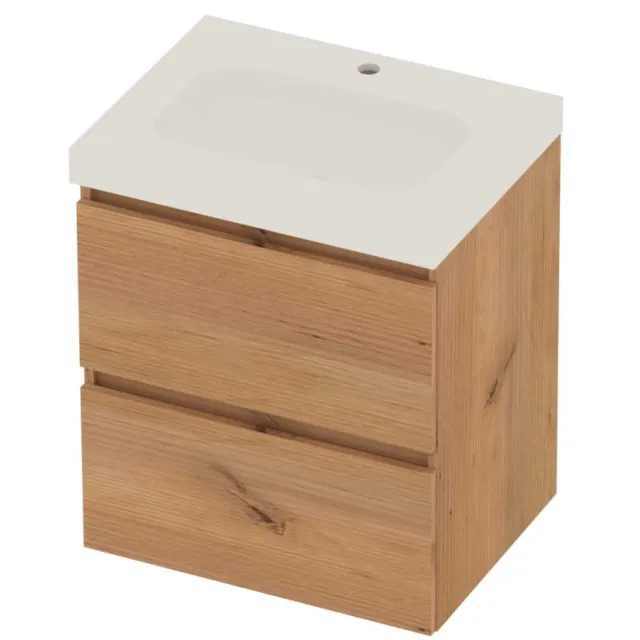 Basic-Line Moby 46 Badmeubelset Polystone 1 Kraangat Greeploos 60x46x66 cm Whisky Oak Mat Wit