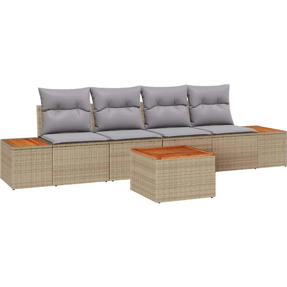 vidaXL Tuinbankenset 5 st Beige Poly riet