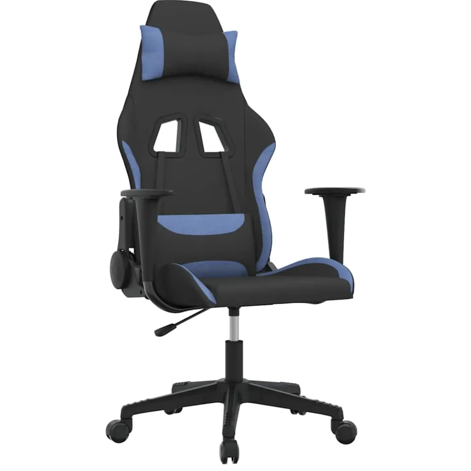 vidaXL Gamestoel stof zwart en blauw, foto 3