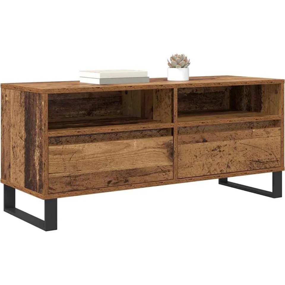 vidaXL TV-kast Oud Hout 100 x 34,5 x 44,5 cm Gemonteerd hout en ijzer Bruin
