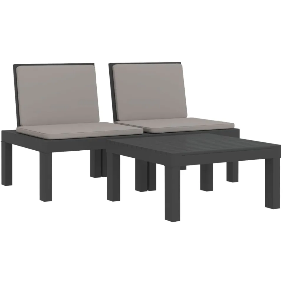 vidaXL 3-delige Loungeset met kussens PP antracietkleurig