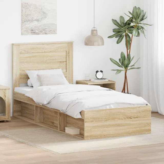 vidaXL Bedframe met lade Sonoma Eiken 75 x 190 cm Massief grenenhout Beige