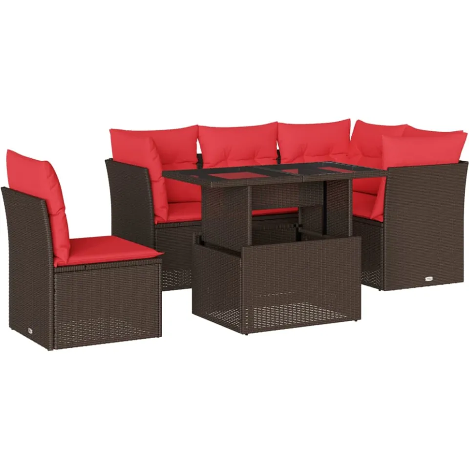 vidaXL 6-delige tuinbankset met kussens, bruin polyrotan, foto 3