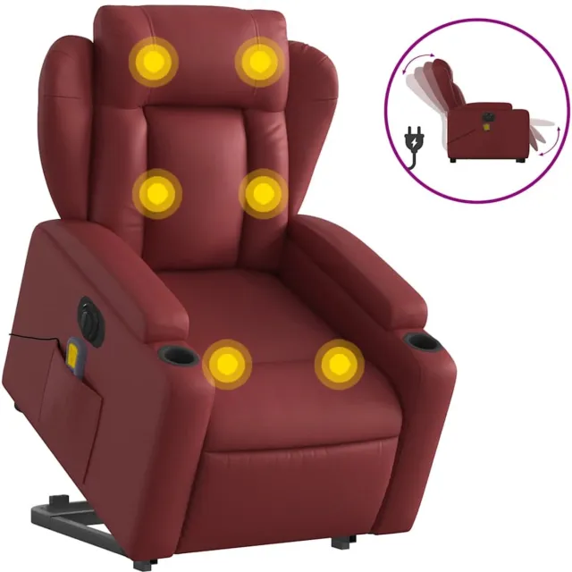 vidaXL Sta-op-massagestoel - elektrisch - kunstleer - wijnrood