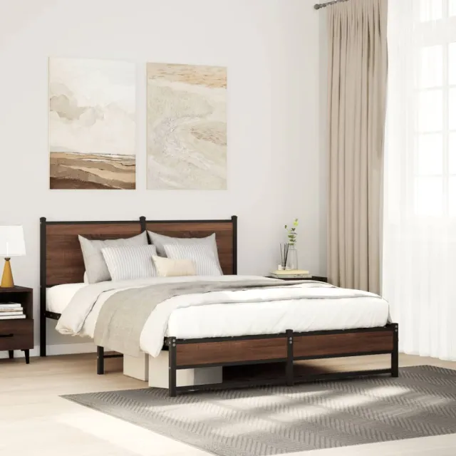 vidaXL Bedframe zonder matras metaal bruin eikenkleurig 140x190 cm