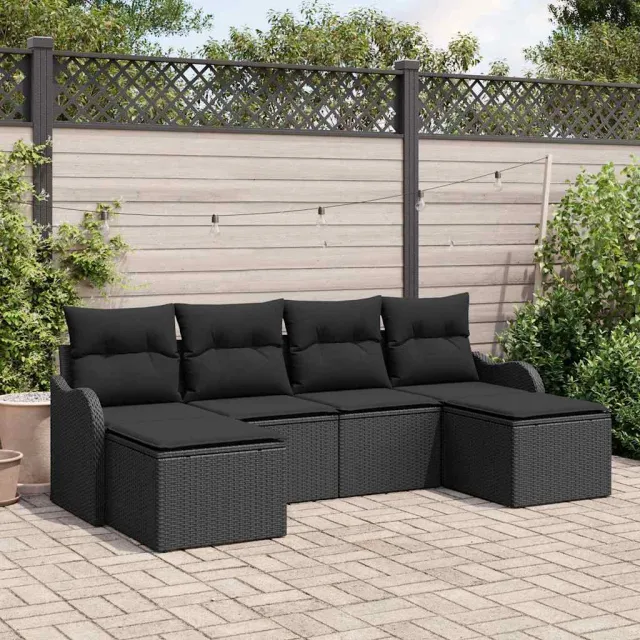 vidaXL Tuin Eetset 6 st Zwart poly rattan, foto 2