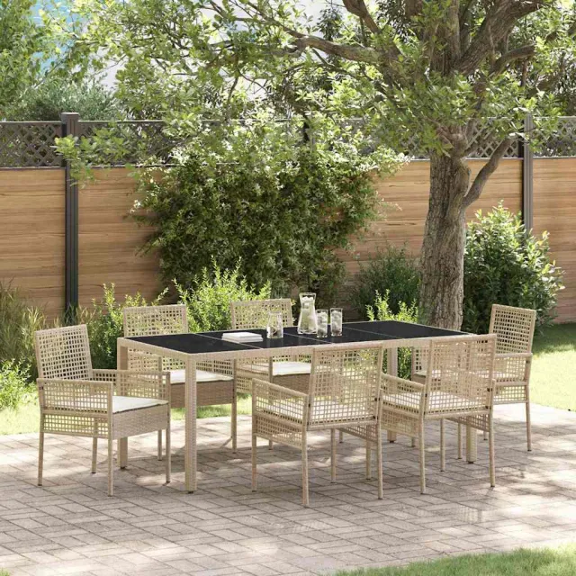 vidaXL Tuin eettafelset 7 st Beige poly rattan, foto 2