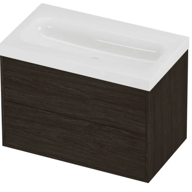 Proline Haga Badmeubelset Polystone Mezza 2 Laden 80x46x58 cm Glans Wit Mokka Oak Eiken