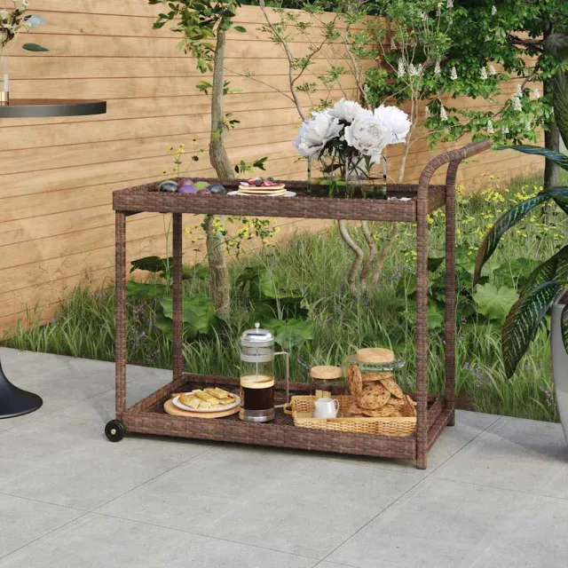 vidaXL Serveerwagen 100x45x83 cm poly rattan bruin, foto 2