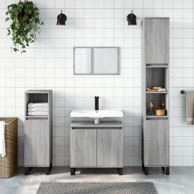 vidaXL 3-delige Badkamermeubelset bewerkt hout grijs sonoma eikenkleur, foto 2