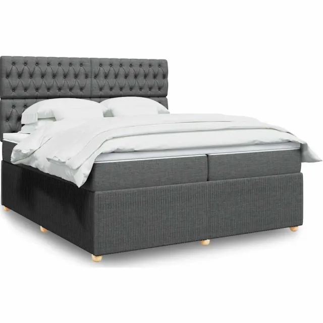vidaXL Boxspring met matras stof donkergrijs 200x200 cm grijs