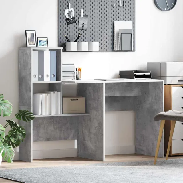 vidaXL Bureau Beton Grijs 131,5 x 50 x 106,5 cm Bewerkt hout, foto 2