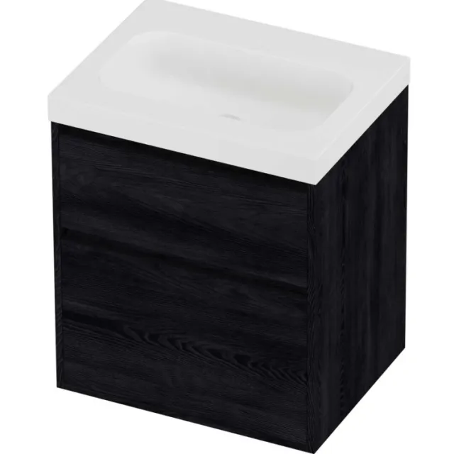Proline Haga Badmeubelset Polystone Mezza 60x46x73 cm Mat White Black Oak Eiken