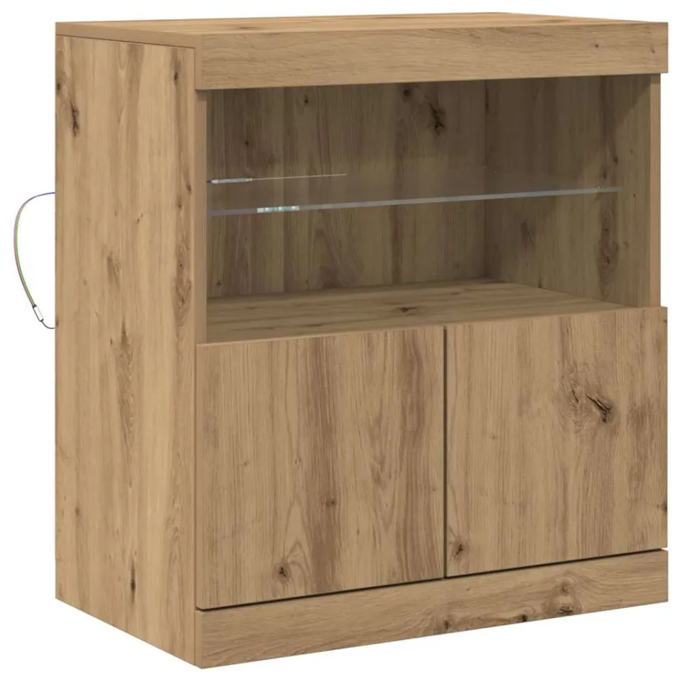 vidaXL LED Sideboard Bruin 60,5 x 37 x 67 cm Bewerkt hout, foto 3