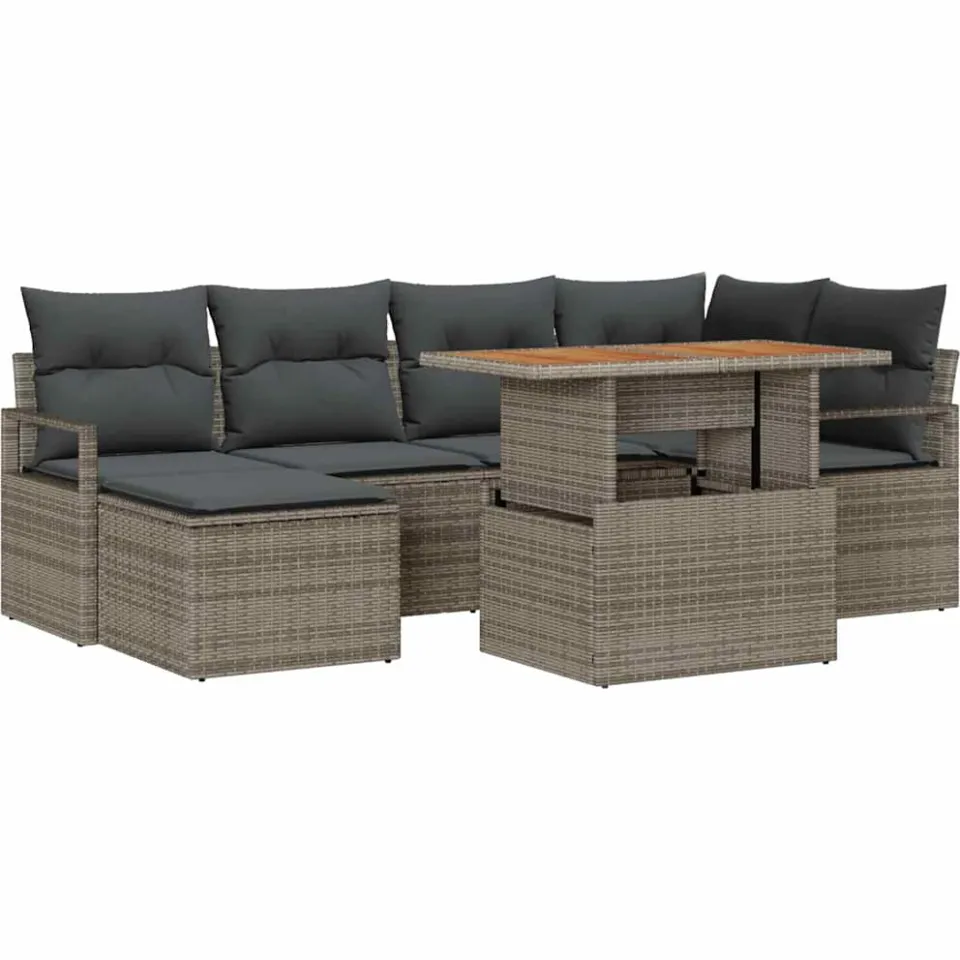 vidaXL Tuin Sofa Set 7 st Grijs Poly riet
