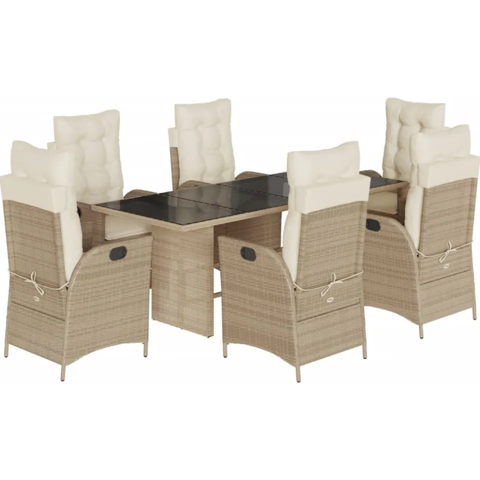 vidaXL 7-delige Tuinset met kussens poly rattan beige, foto 4